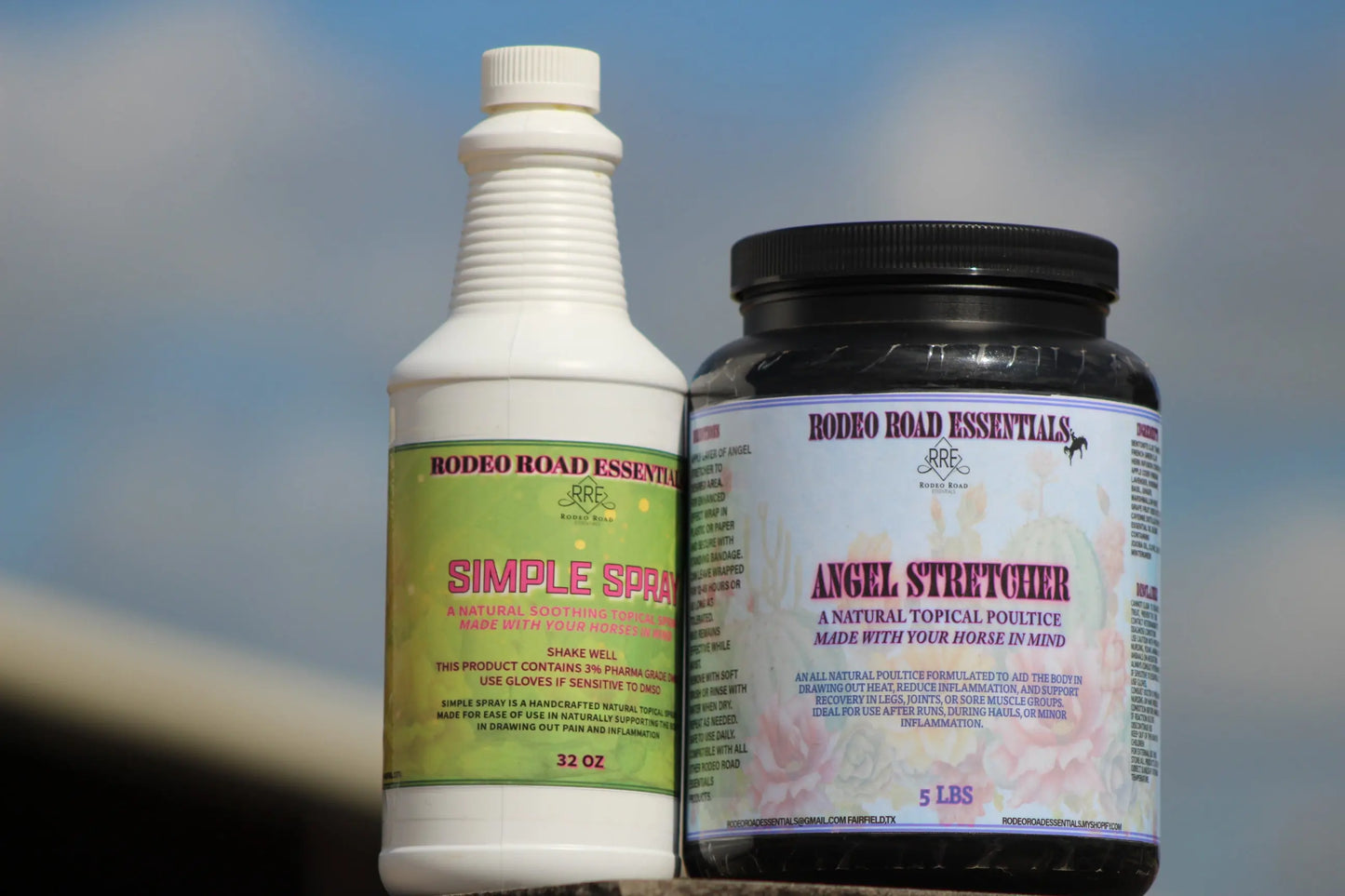 Rodeo Road Essentials Stretcher and Simple Spray Bundle showcasing Simple Spray and Angel Stretcher, designed for mobility and fast pain relief.