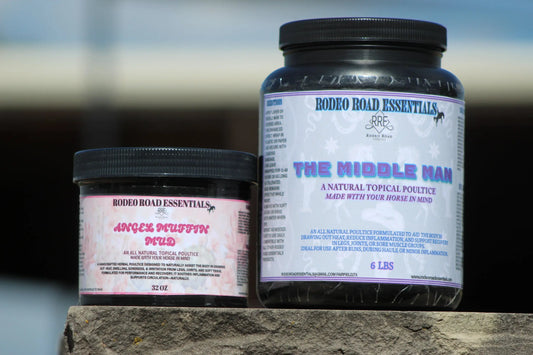 Muffin Mud & Middle Man Bundle by Rodeo Road Essentials showcasing Angel Muffin Mud and The Middle Man, essential recovery products designed for optimal horse care.