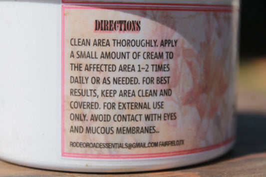Directions for use on CUT-OUT Wound Cream, detailing application instructions for optimal healing of skin injuries.