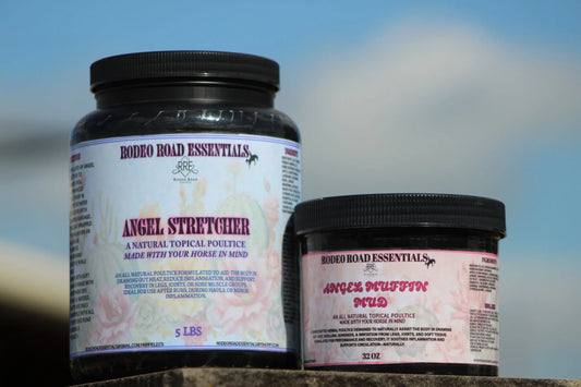 Image of The Angel Stretcher & Angel Muffin Mud Bundle by Rodeo Road Essentials, featuring Angel Stretcher and Angel Muffin Mud products, designed for effective recovery and pain management for horses.