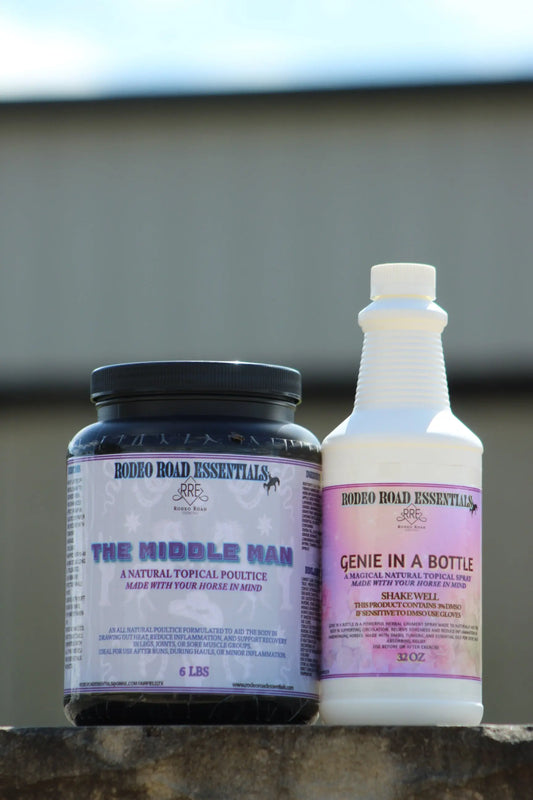 Genie & Middle Man Bundle featuring Genie In A Bottle and The Middle Man Poultice by Rodeo Road Essentials, ideal for holistic equine wellness.
